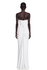 Safiya White Ruched Maxi Dress with Cross Front