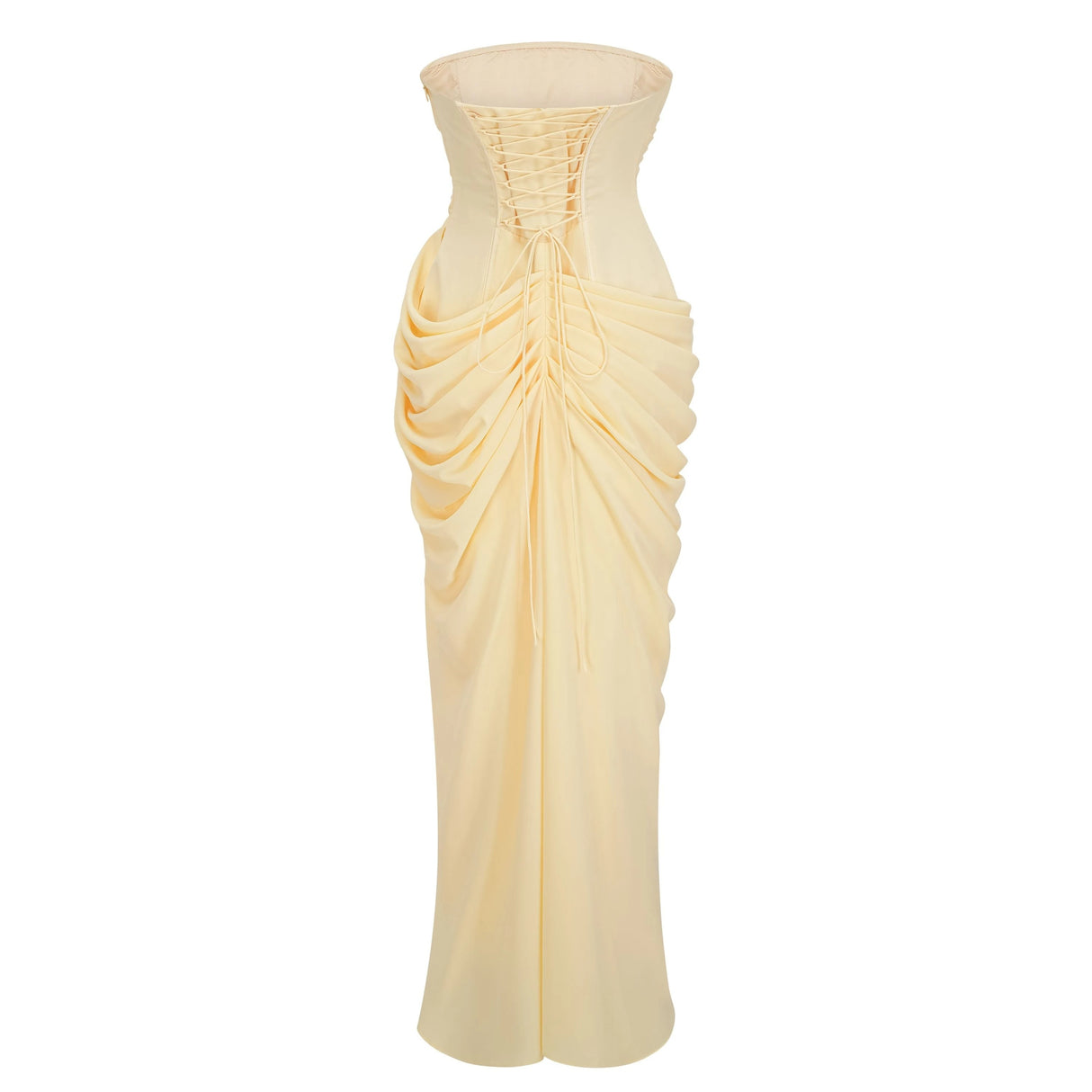 Safiya Yellow Ruched Maxi Dress with Cross Front