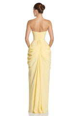 Safiya Yellow Ruched Maxi Dress with Cross Front
