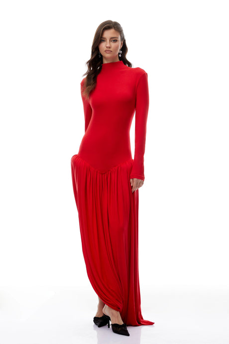 Quinn Maxi Dress Red Open Back Asymmetrical