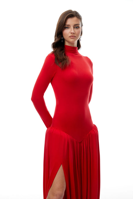 Quinn Maxi Dress Red Open Back Asymmetrical