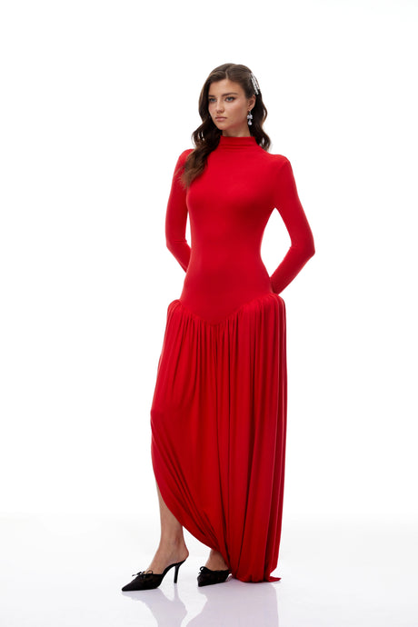 Quinn Maxi Dress Red Open Back Asymmetrical