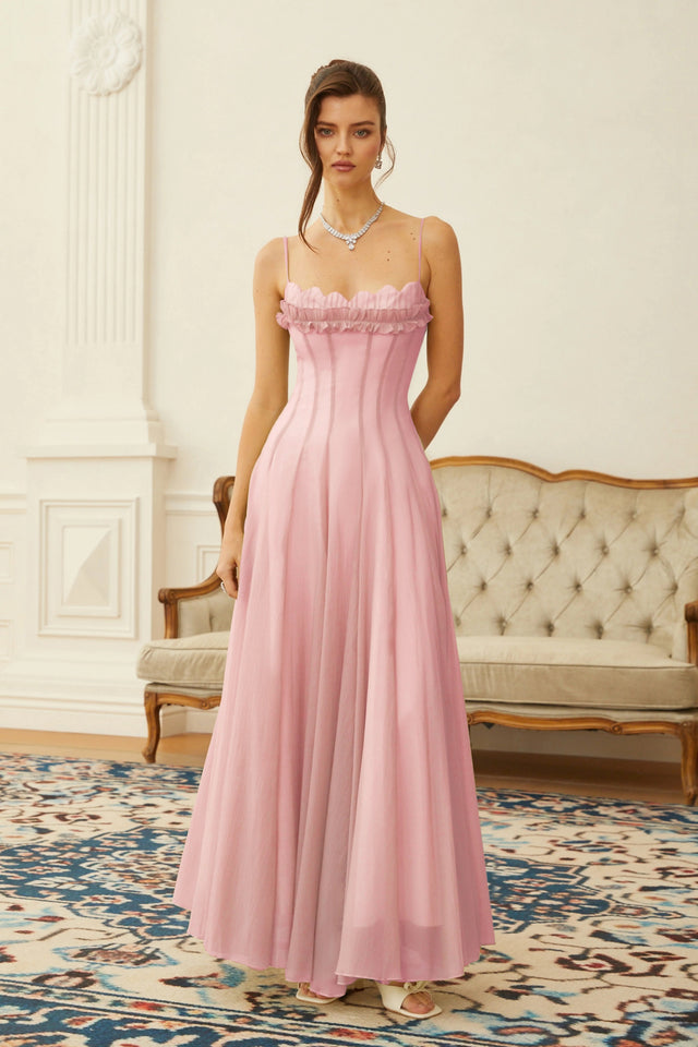 Sakura Ruffled Shirred Tulle Maxi Dress