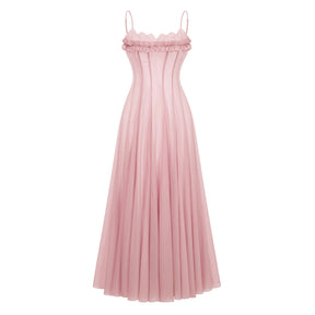 Sakura Ruffled Shirred Tulle Maxi Dress