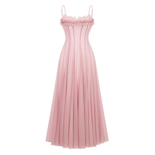 Sakura Ruffled Shirred Tulle Maxi Dress