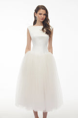 Salma White Pleated Flared Midi Dress