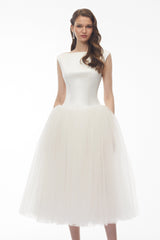 Salma White Pleated Flared Midi Dress