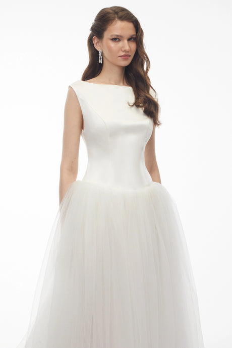 Samantha Midi Dress White Pleated Flared
