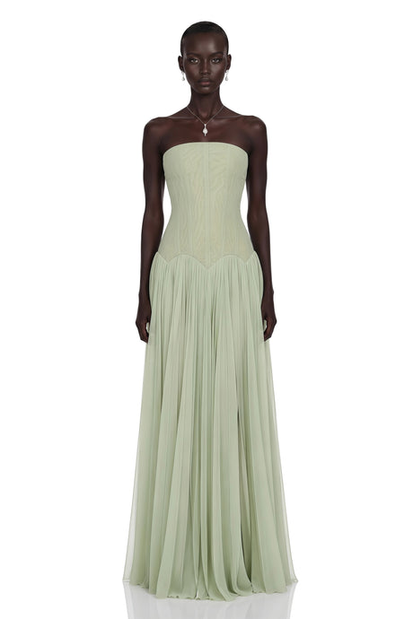 Marta Maxi Dress Green Off Shoulder Pleated