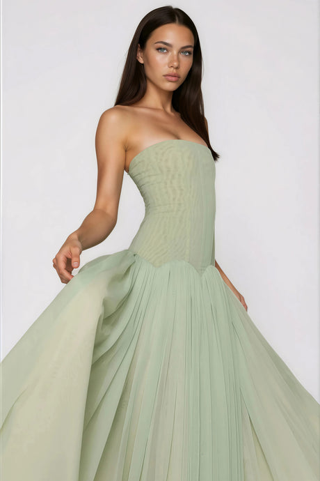 Laura Maxi Dress Green Off Shoulder Pleated