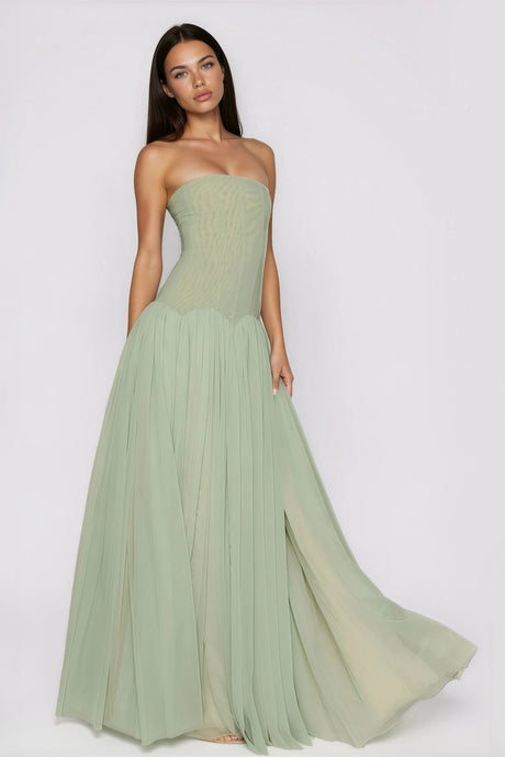 Laura Maxi Dress Green Off Shoulder Pleated