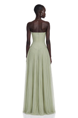 Salome Green Off Shoulder Pleated Maxi Dress