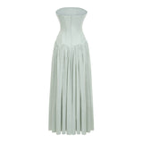 Salome Green Off Shoulder Pleated Maxi Dress
