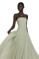 Salome Green Off Shoulder Pleated Maxi Dress