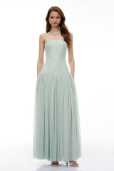 Salome Green Off Shoulder Pleated Maxi Dress