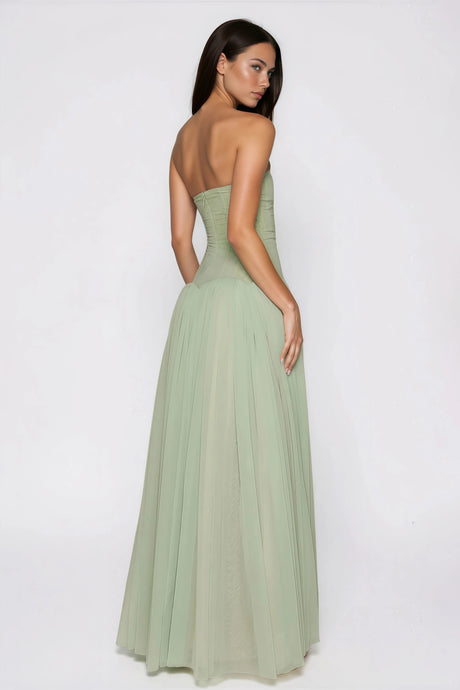 Laura Maxi Dress Green Off Shoulder Pleated