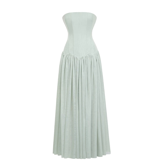 Salome Green Off Shoulder Pleated Maxi Dress