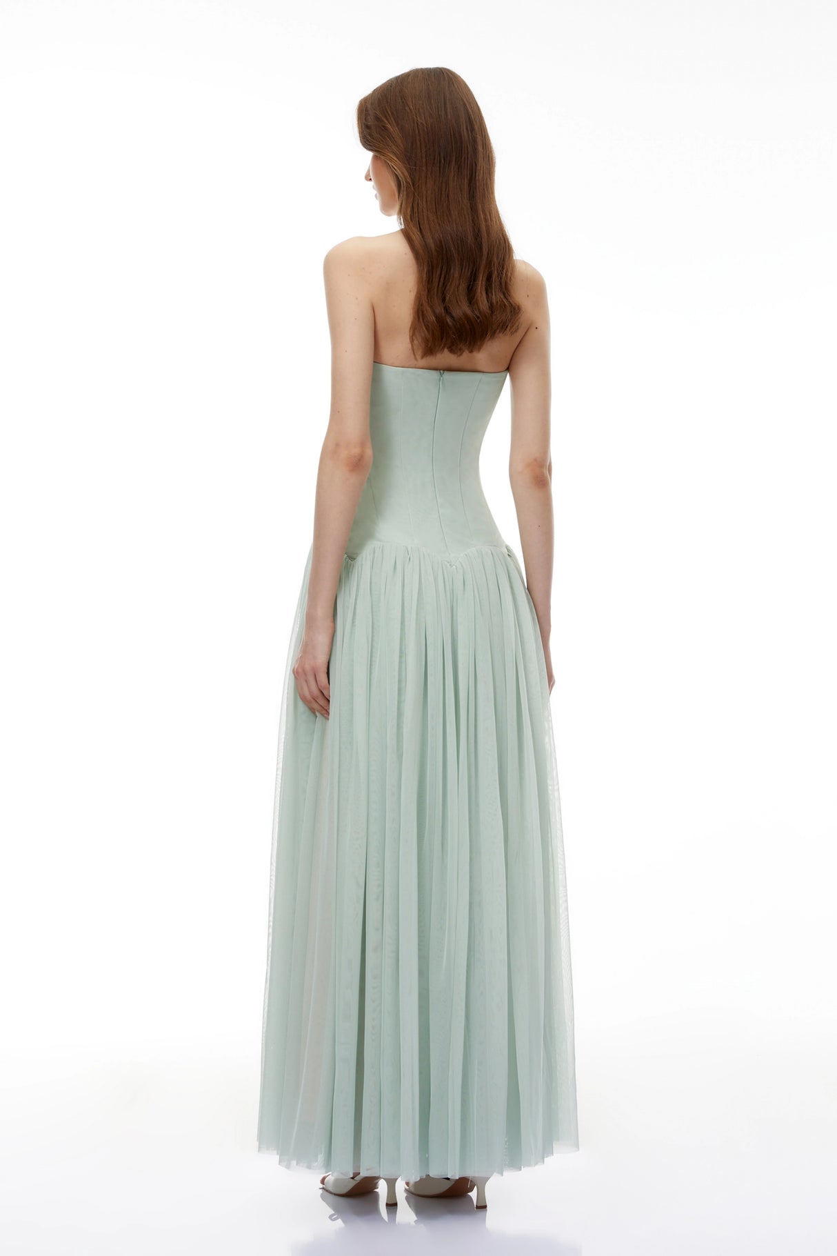Salome Green Off Shoulder Pleated Maxi Dress