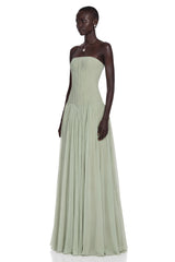 Salome Green Off Shoulder Pleated Maxi Dress