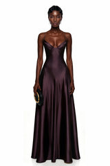 Salomé Purple VNeck Flared Satin Maxi Dress