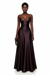 Salomé Purple VNeck Flared Satin Maxi Dress