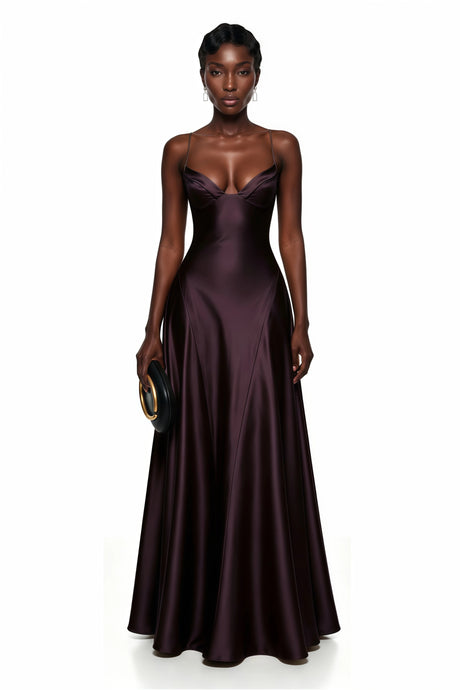 Ellie Maxi Dress Purple V-Neck Flared Satin