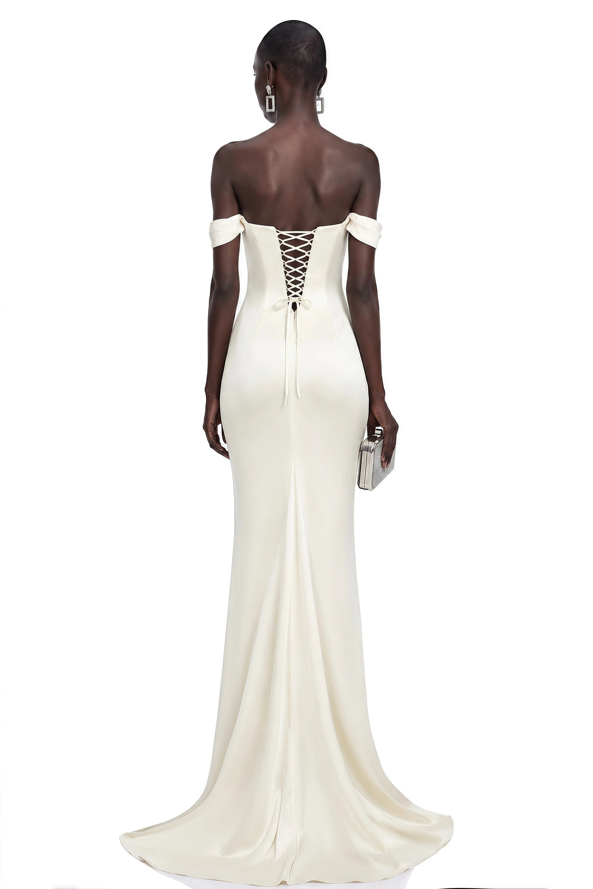 Salote White Off Shoulder Ruched Maxi Dress