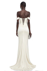 Salote White Off Shoulder Ruched Maxi Dress
