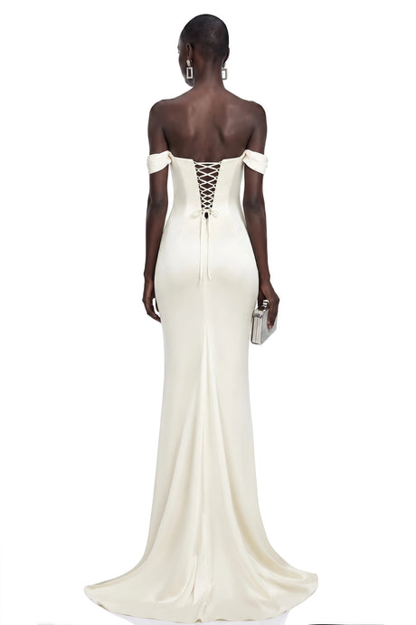 Octavia Maxi Dress White Off Shoulder Ruched