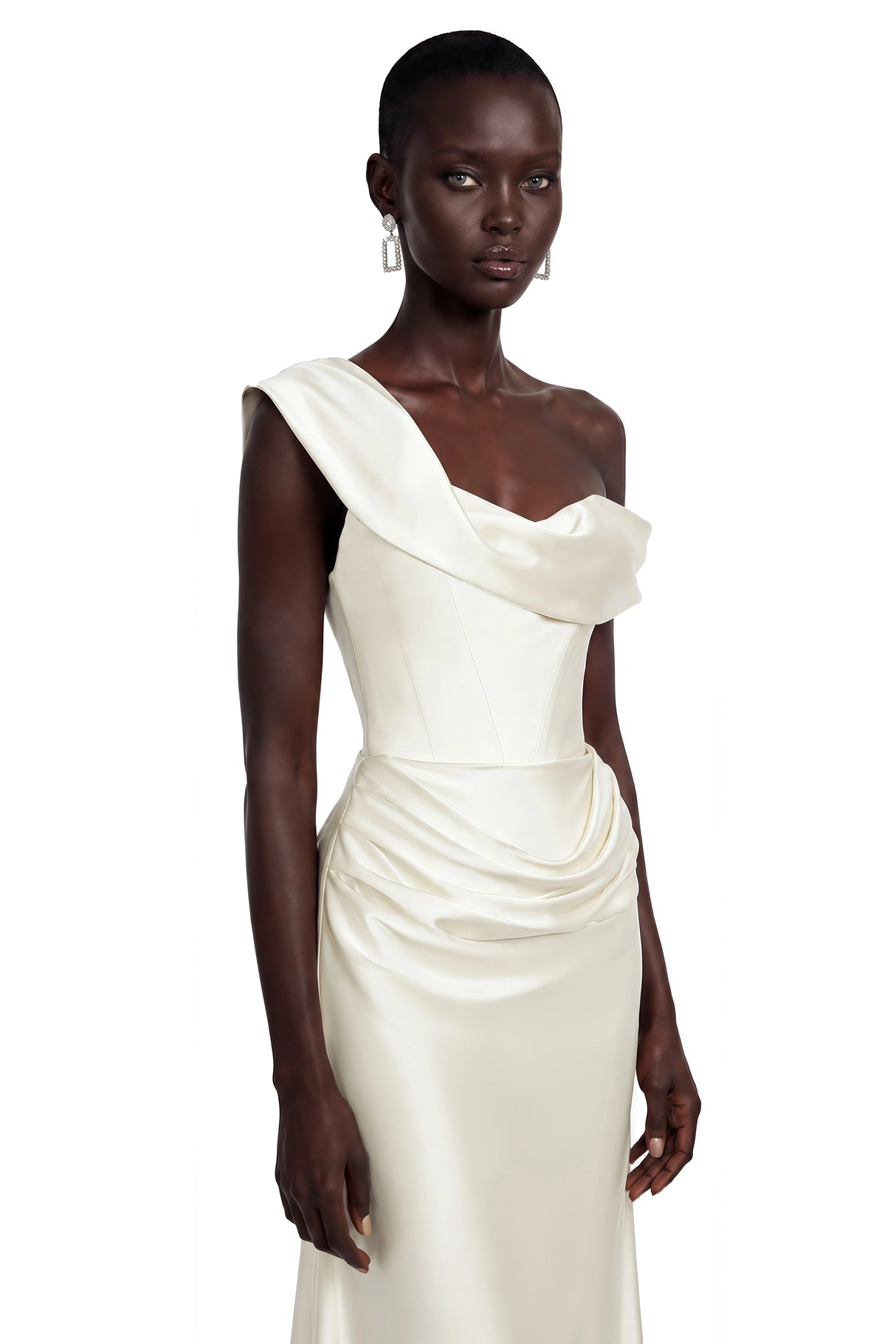 Salote White Off Shoulder Ruched Maxi Dress