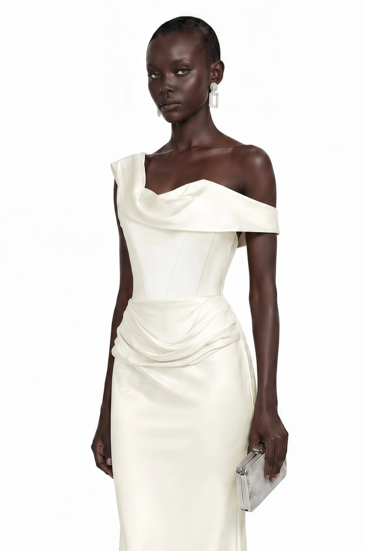 Salote White Off Shoulder Ruched Maxi Dress