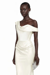 Salote White Off Shoulder Ruched Maxi Dress