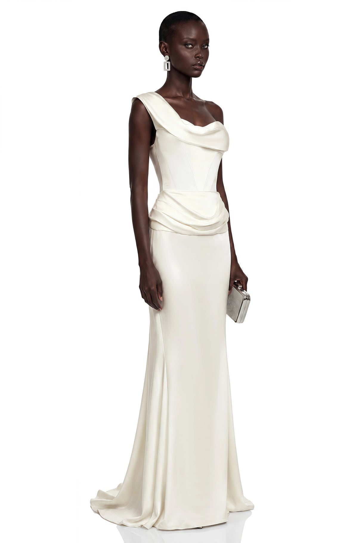 Salote White Off Shoulder Ruched Maxi Dress