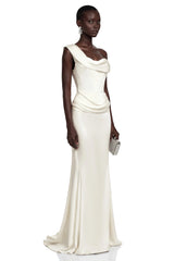 Salote White Off Shoulder Ruched Maxi Dress
