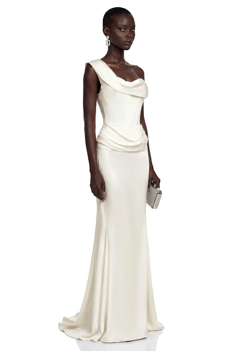 Octavia Maxi Dress White Off Shoulder Ruched