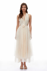 Samantha Neutral Halterneck SemiSheer Maxi Dress