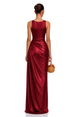 Samuri Burgundy Cowl Neck Slip Maxi Dress