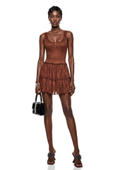 Sandrine Chocolate Brown Floral Lace Tiered Mini Dress