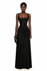Sanne Black Square Neck Ruched Maxi Dress
