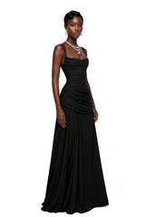Sanne Black Square Neck Ruched Maxi Dress