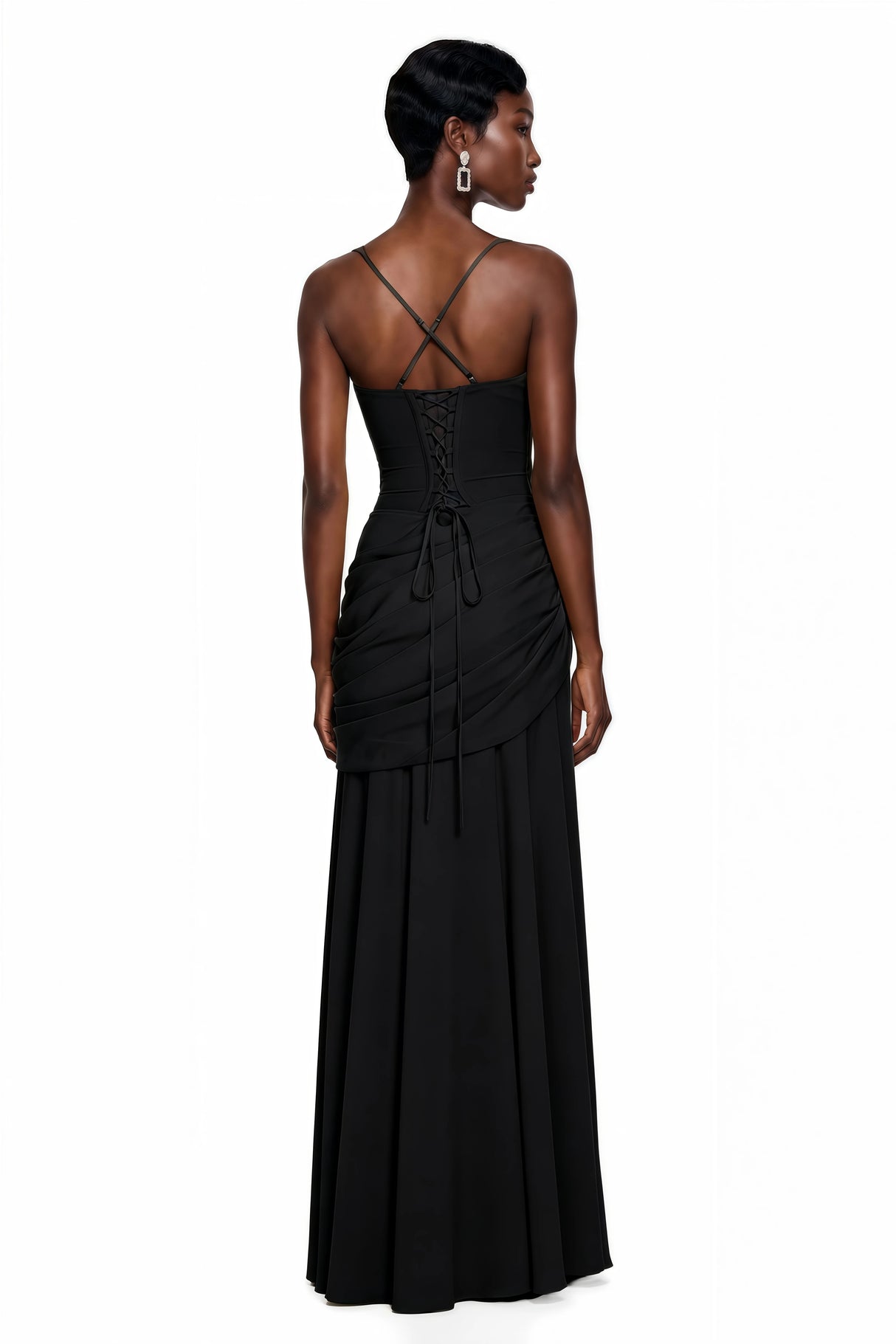 Sanne Black Square Neck Ruched Maxi Dress
