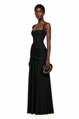 Sanne Black Square Neck Ruched Maxi Dress