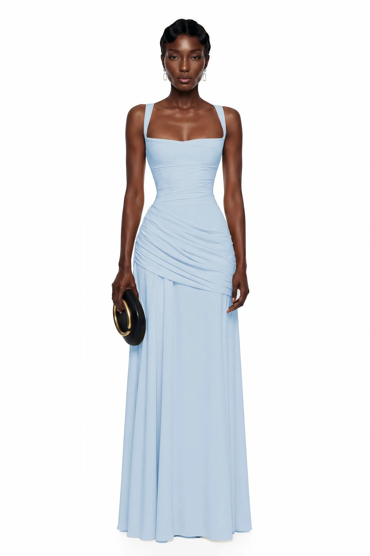 Sanne Blue Square Neck Ruched Maxi Dress