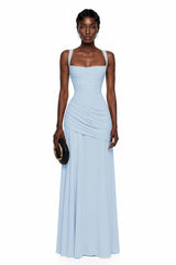 Sanne Blue Square Neck Ruched Maxi Dress