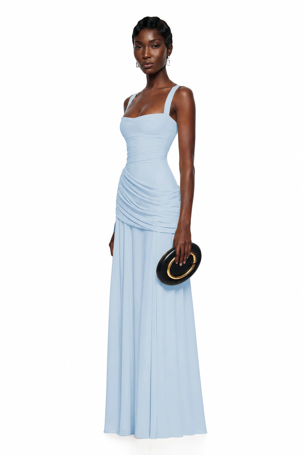 Sanne Blue Square Neck Ruched Maxi Dress