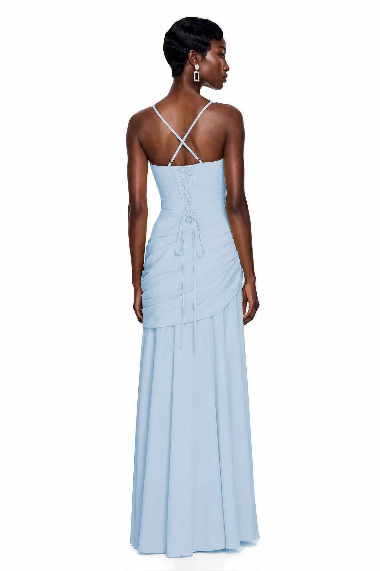 Sanne Blue Square Neck Ruched Maxi Dress