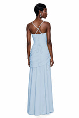 Sanne Blue Square Neck Ruched Maxi Dress