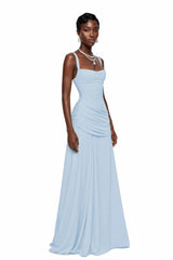 Sanne Blue Square Neck Ruched Maxi Dress