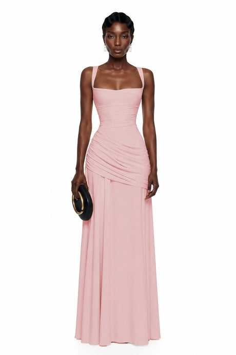 Allison Maxi Dress Pink Square Neck Ruched