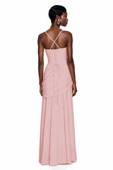 Sanne Pink Square Neck Ruched Maxi Dress